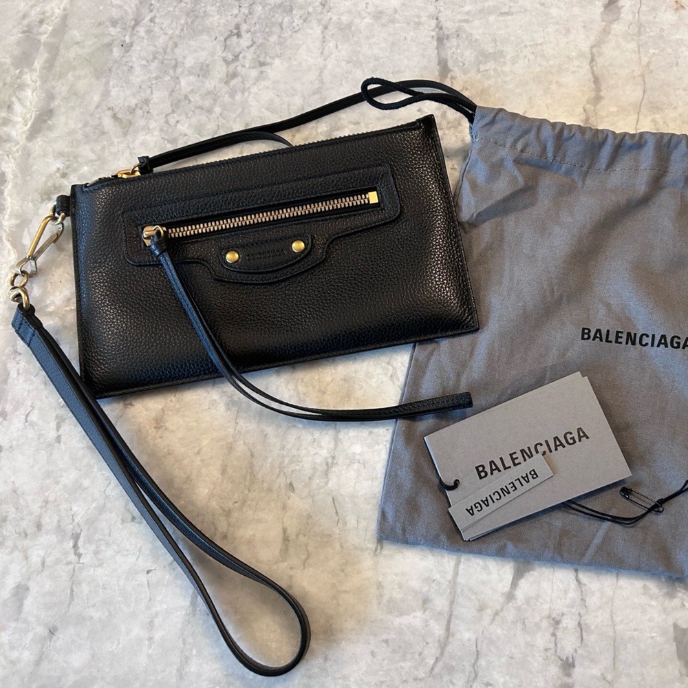 Balenciaga Neo Classic XS Clutch - Black Grained Calfskin Leather Zip Wristlet